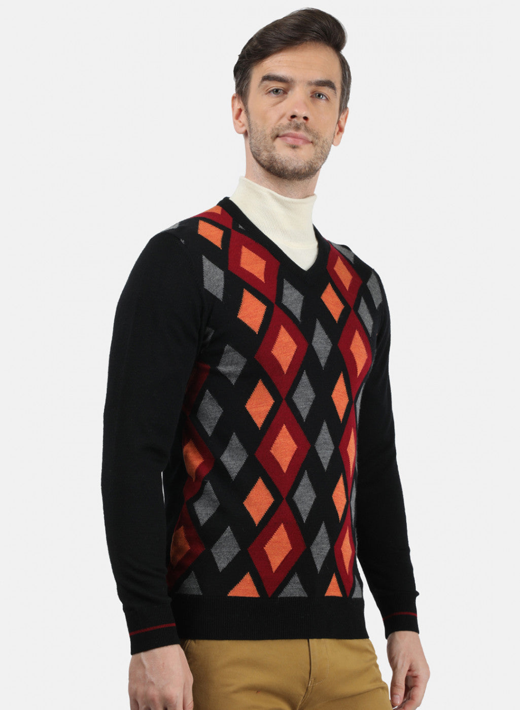 Men Black & Grey Solid Pullover