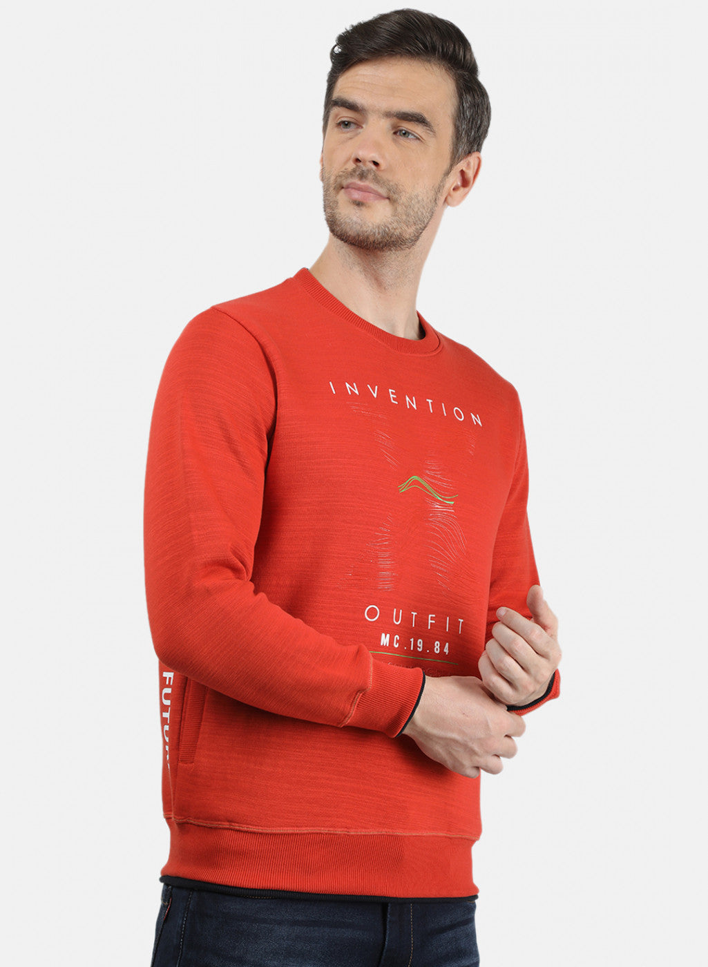 Men Orange Printed Sweatshirt