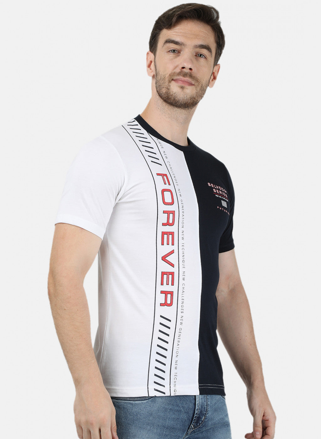 Mens Off White Printed Round Neck T-Shirts