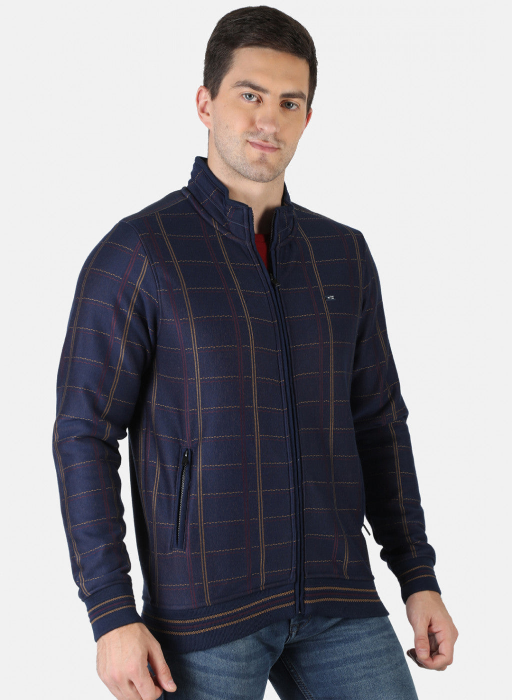 Men Blue Check Sweatshirt
