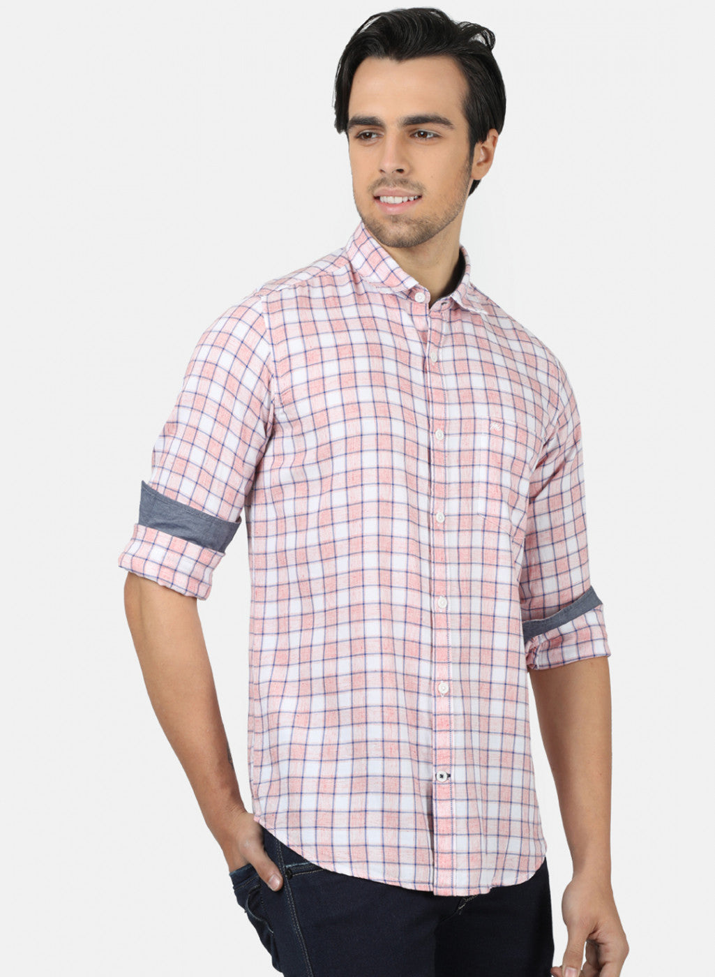 Men Pink & White Check Shirts