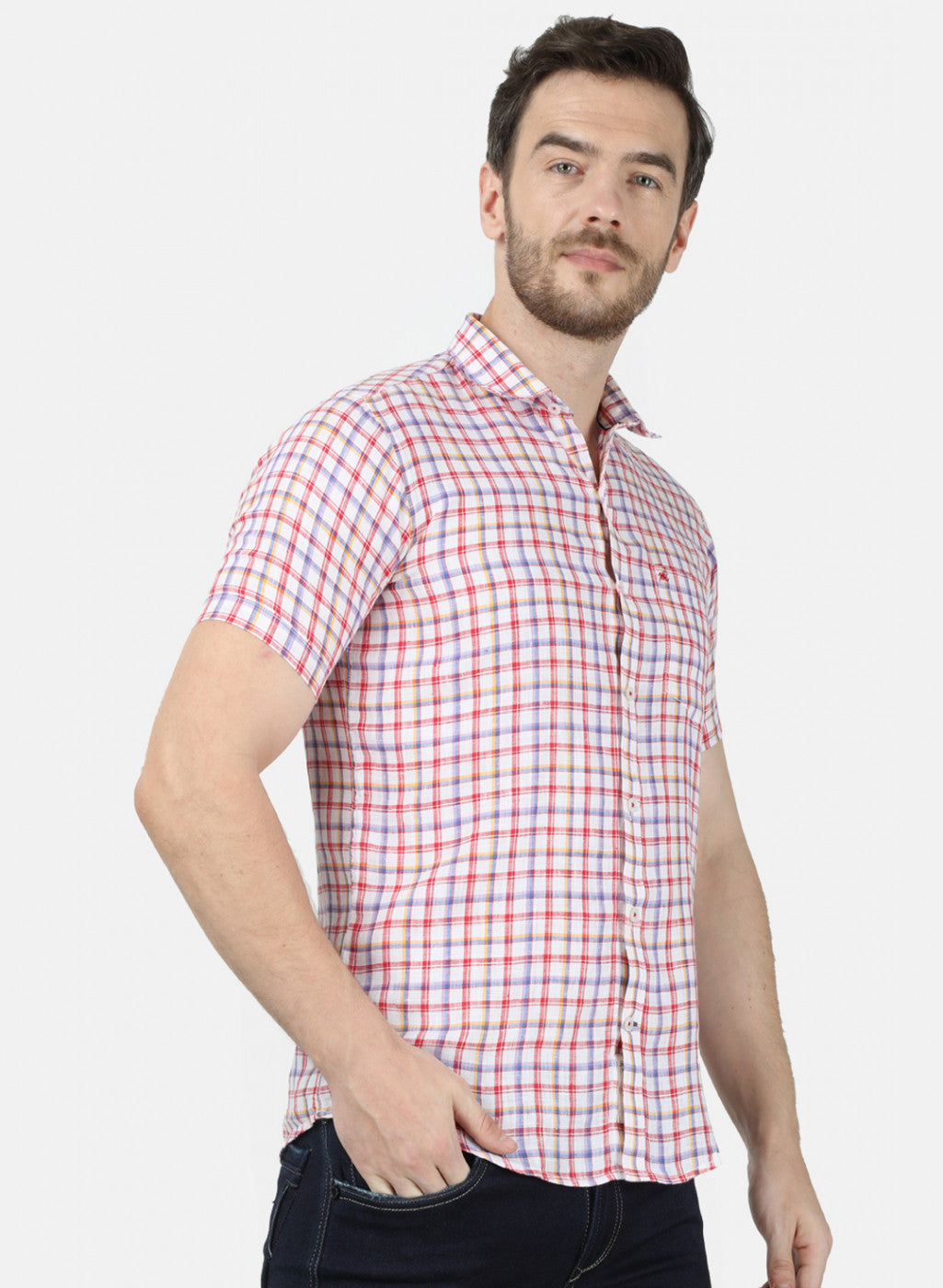 Mens Red Check Linen Shirt