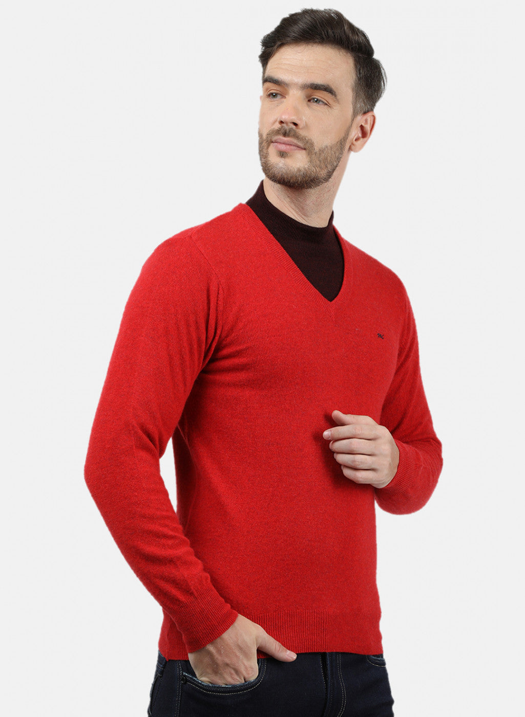Men Red Solid Pullover