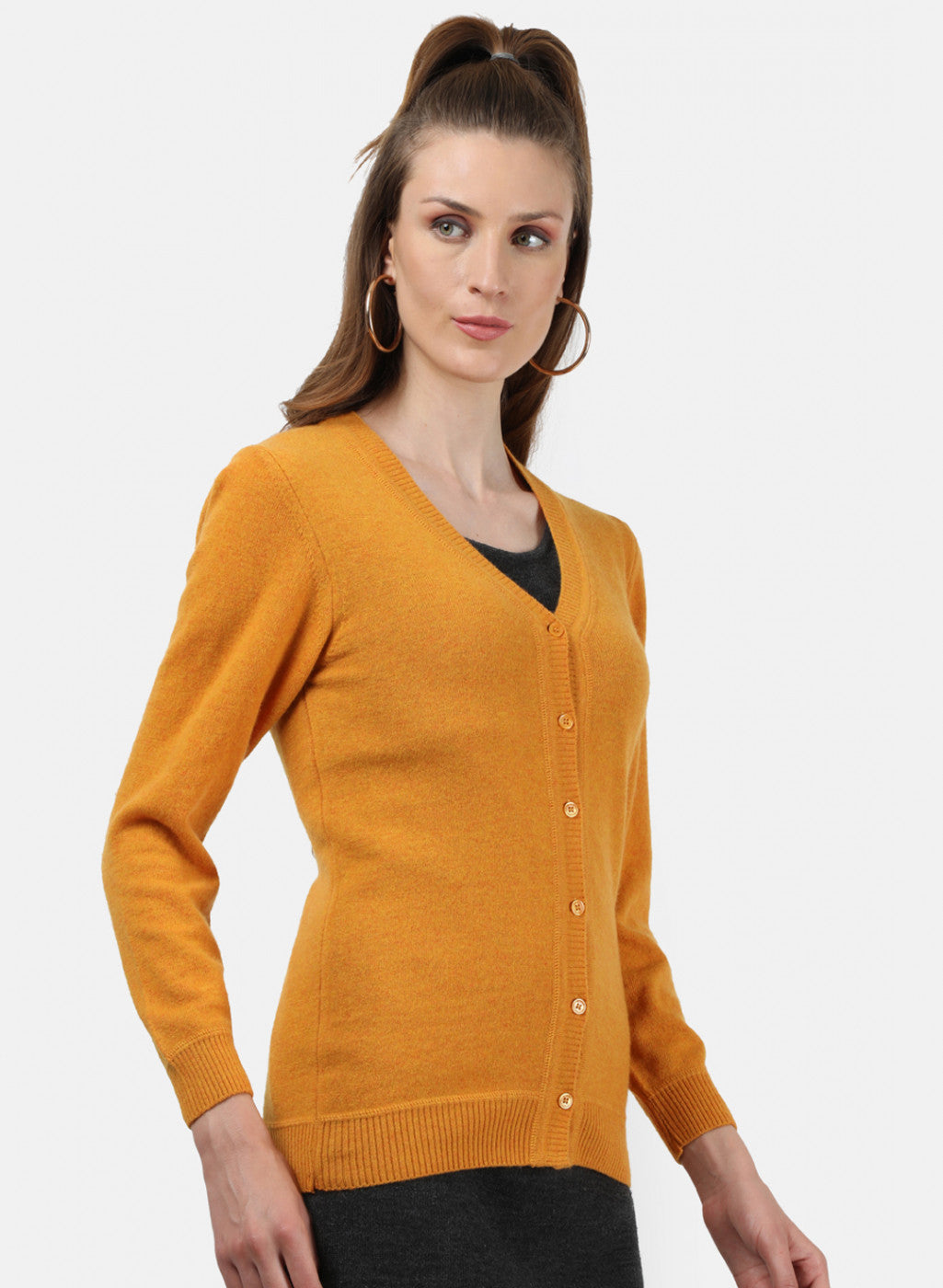 Women Yellow Solid Cardigan