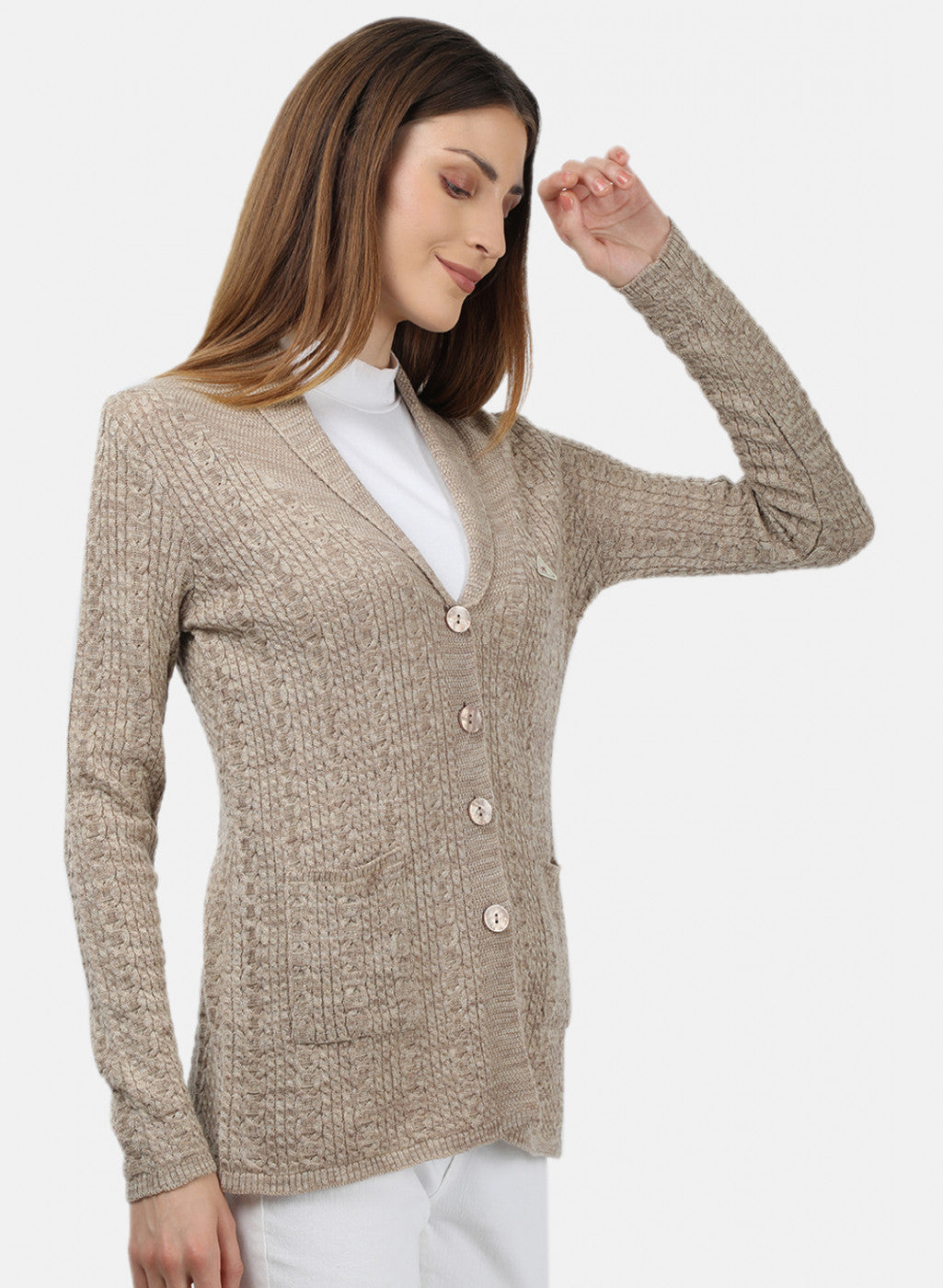 Women Beige Solid Cardigan