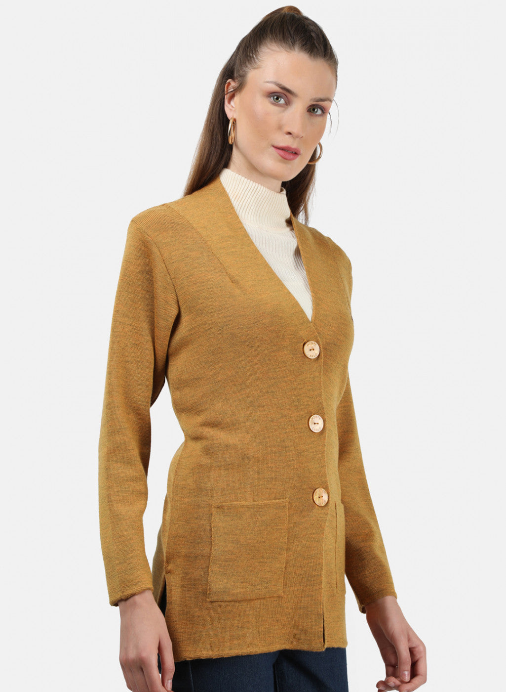 Women Yellow Solid Cardigan