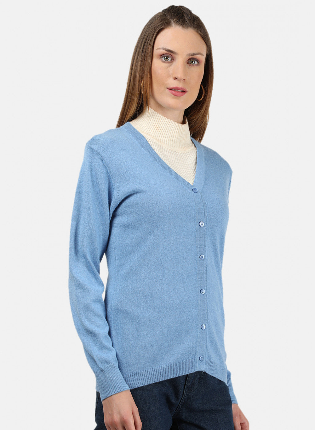 Women Sky Blue Solid Cardigan