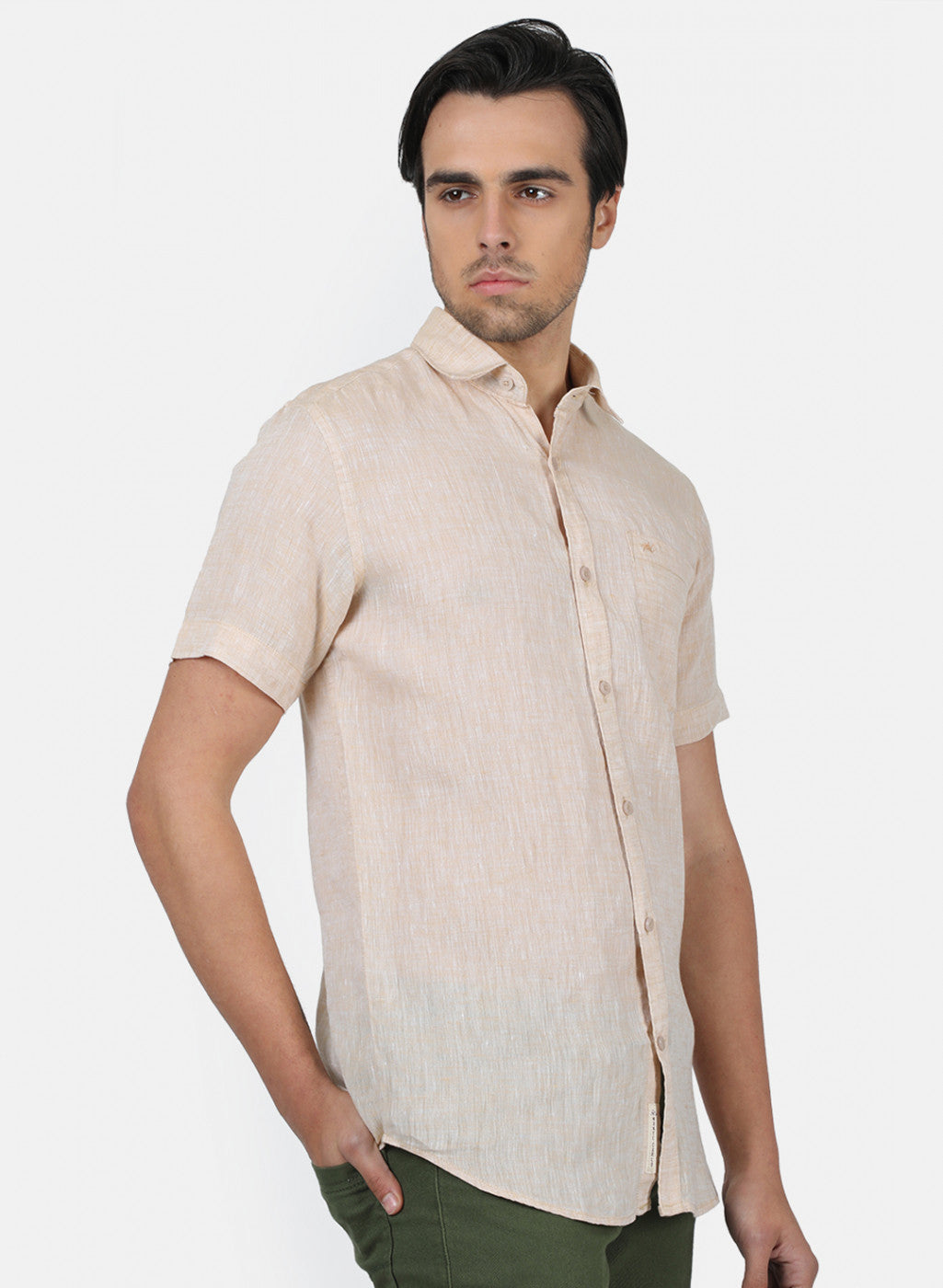 Men Beige Solid Shirts