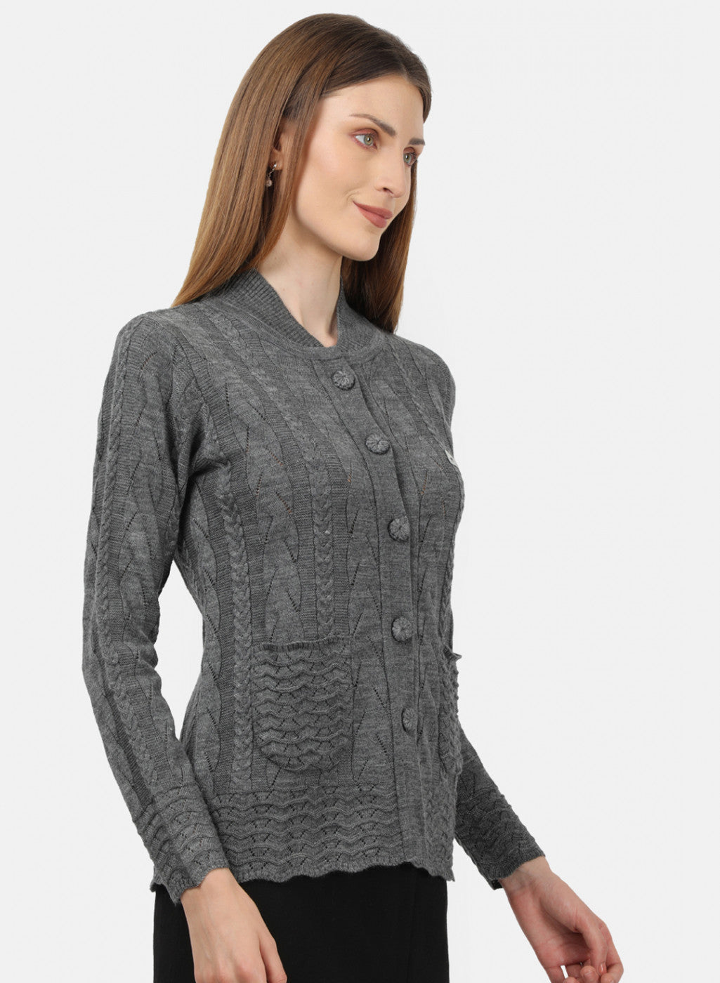 Women Grey Self Design Cardigan
