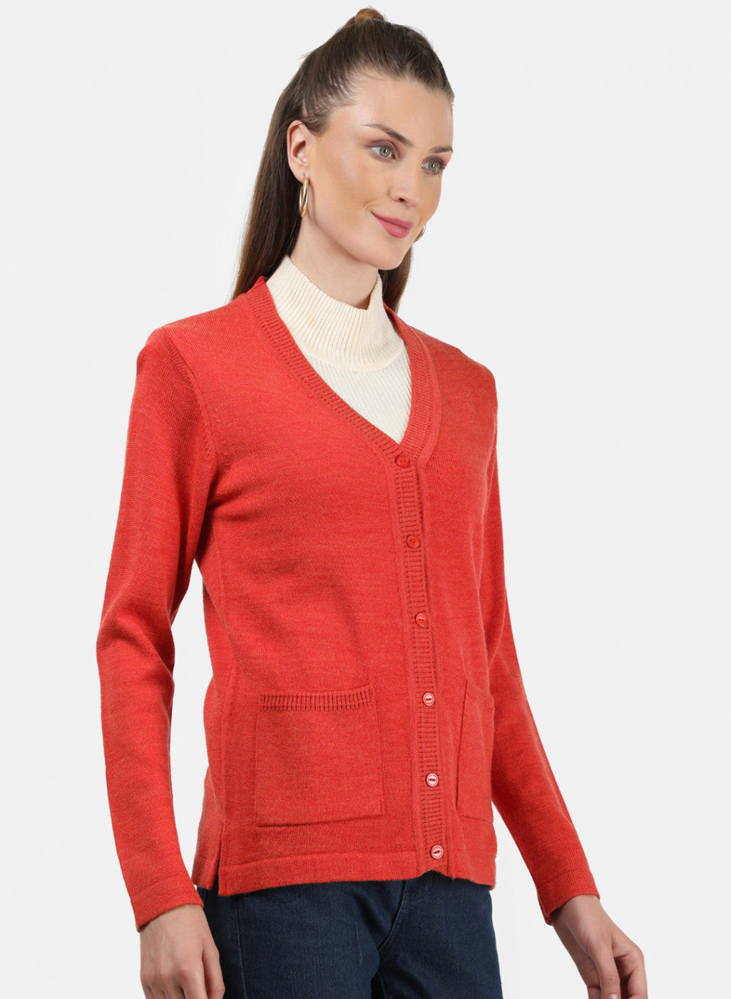 Women Orange Solid Cardigan
