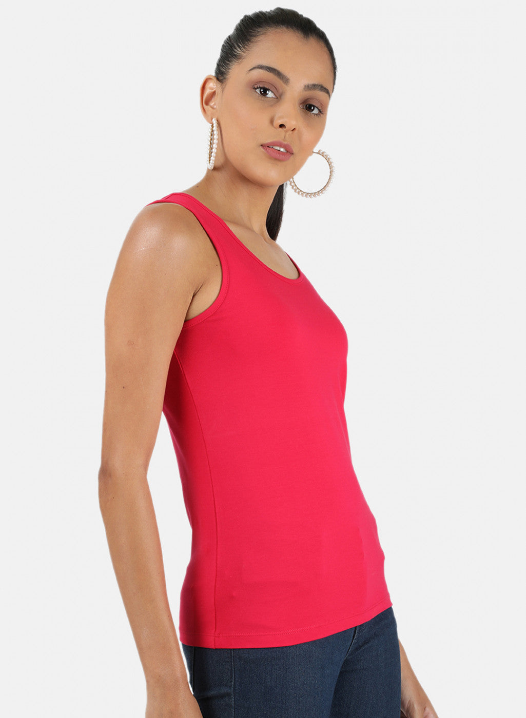 Womens Dark Pink Plain Spaghetti