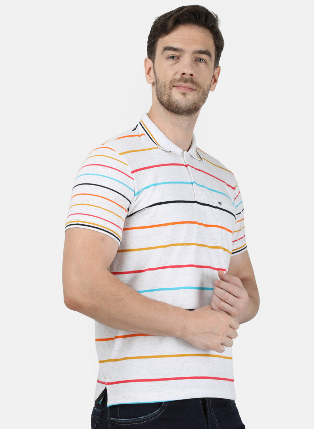 Mens White Stripe Collar T-Shirts
