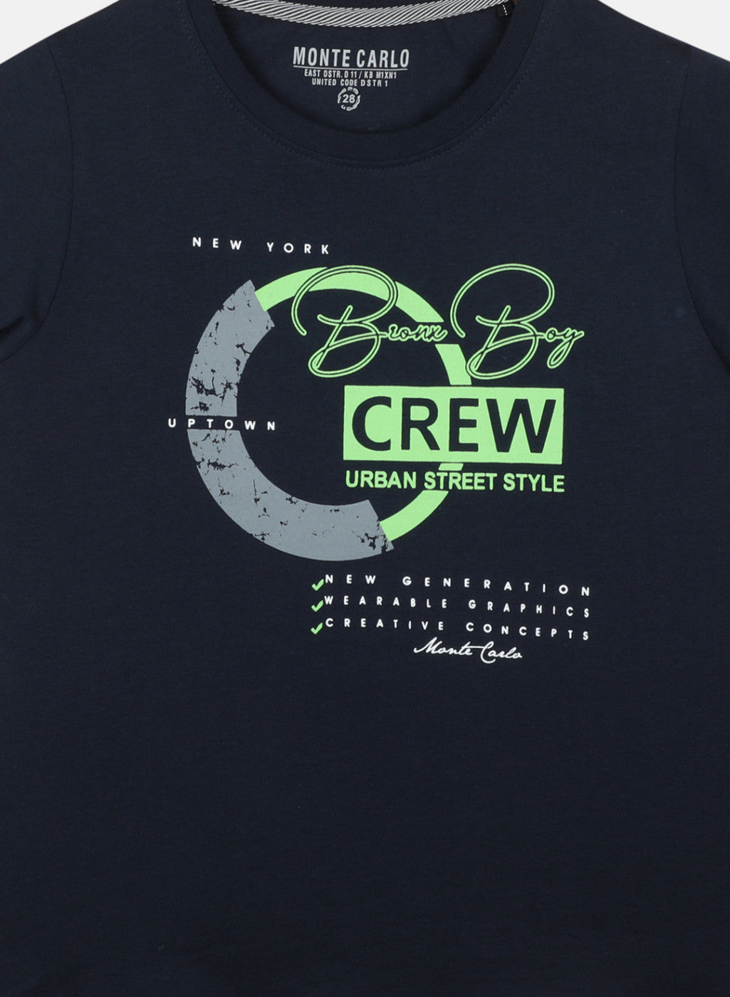 Boys Orange & Navy Blue Printed T-Shirt