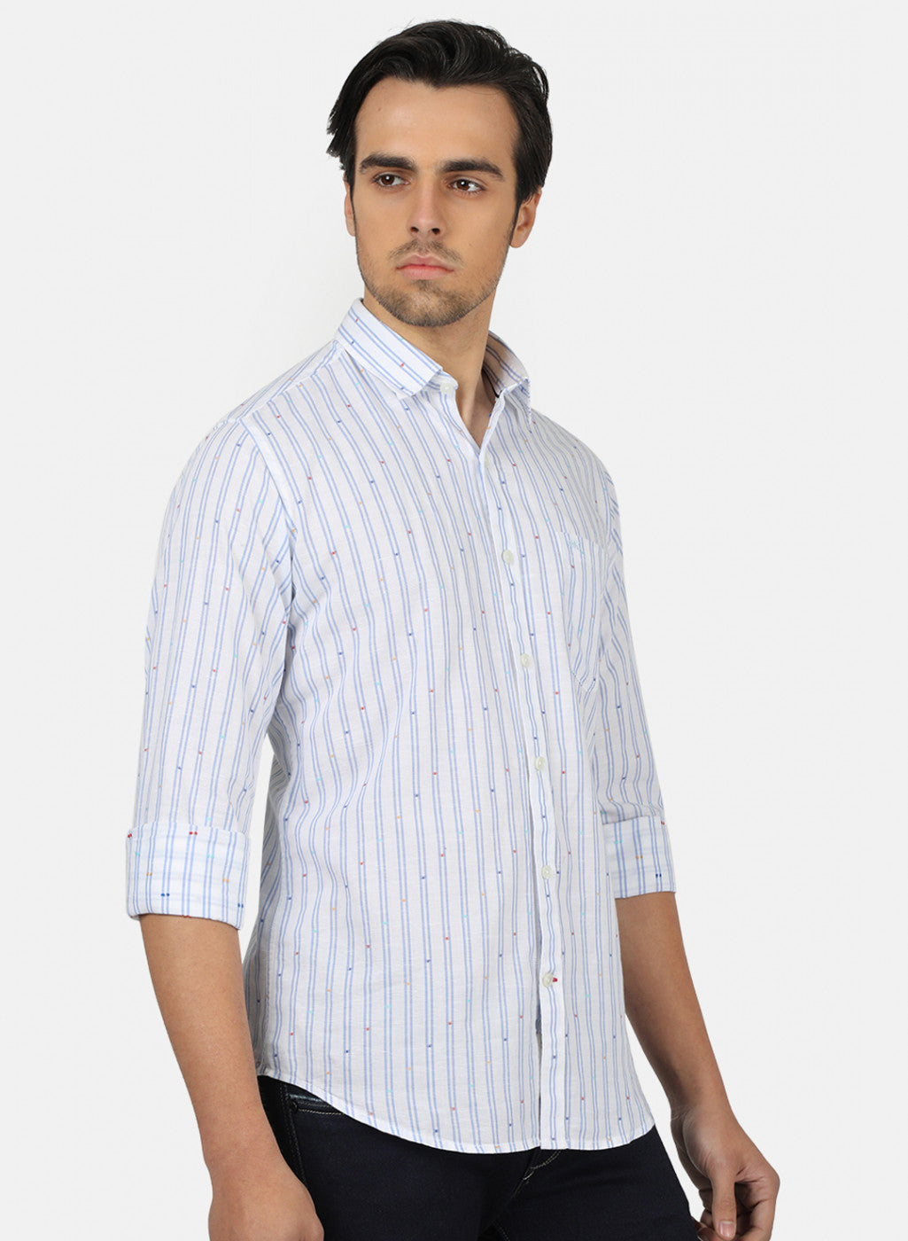 Men Sky Blue Stripe Linen Shirt