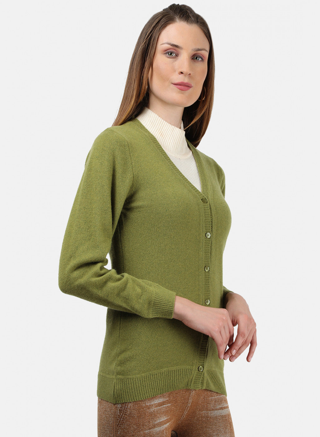 Women Green Solid Cardigan