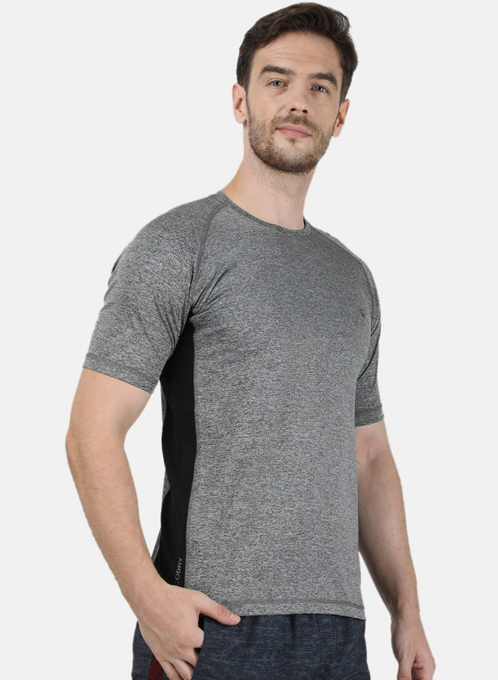 Mens Grey Printed Round Neck T-Shirts