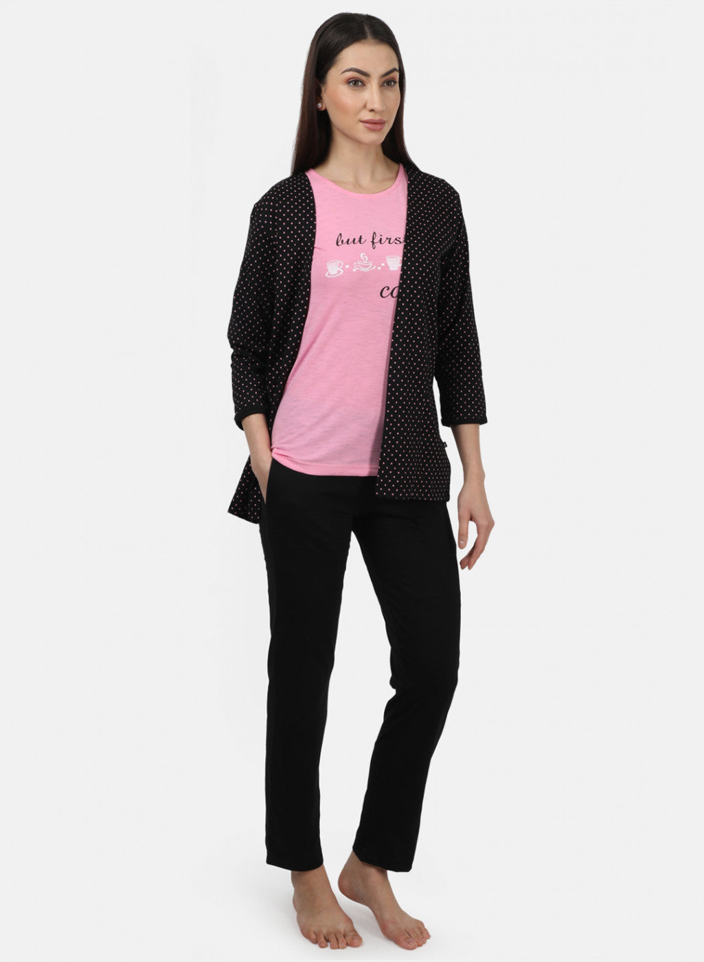 Womens Black & Pink Printed Tracksuits