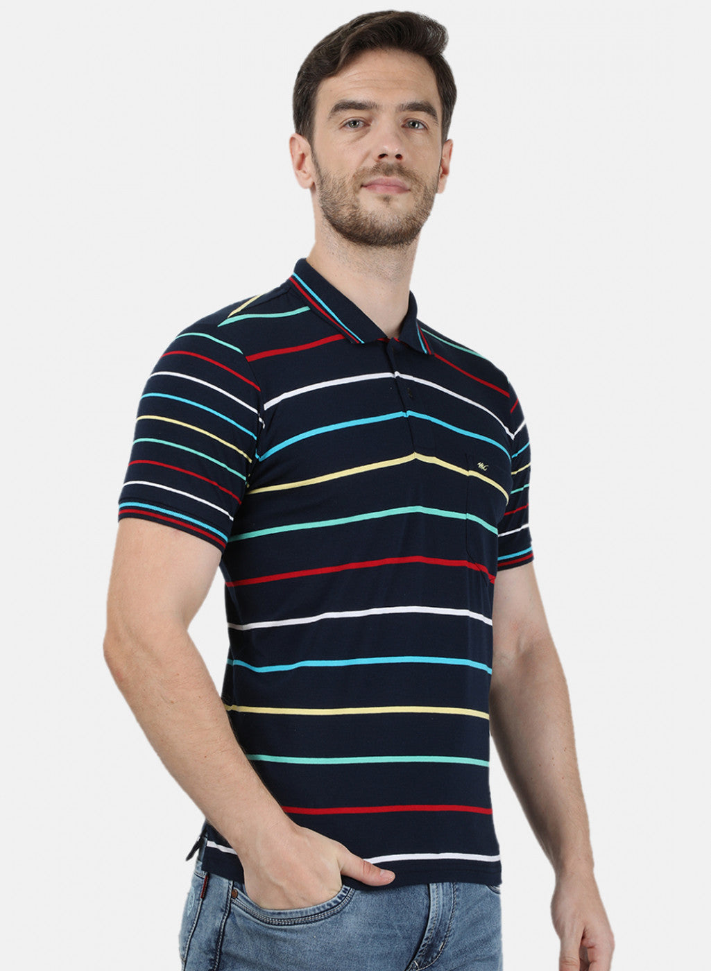 Mens NAvy Blue Stripe Collar T-Shirts