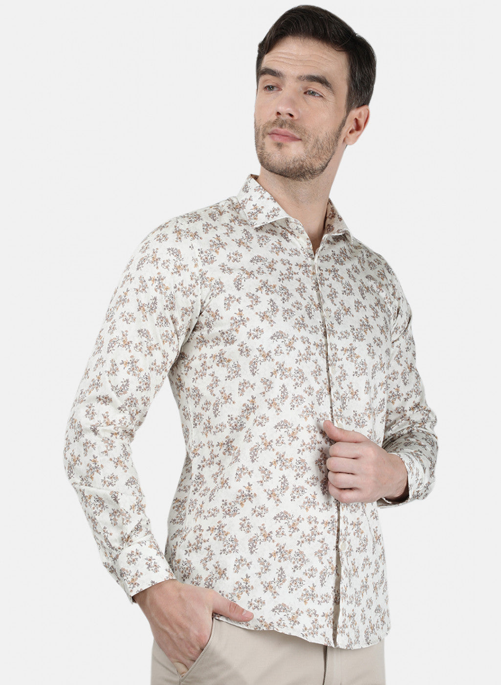 Mens Beige Printed Shirt