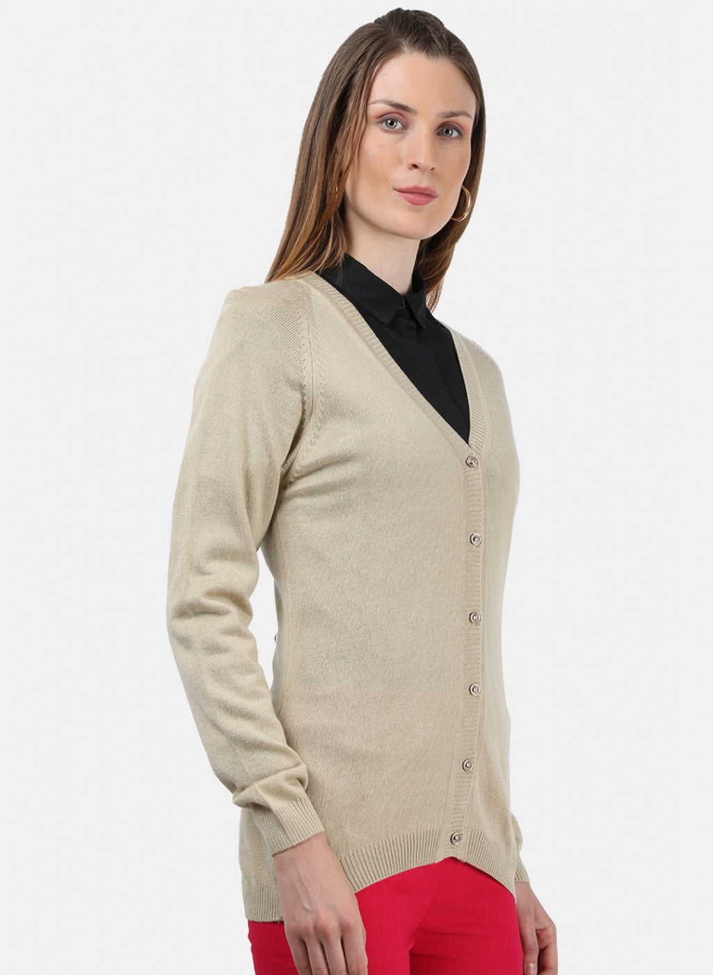 Women Beige Solid Cardigan