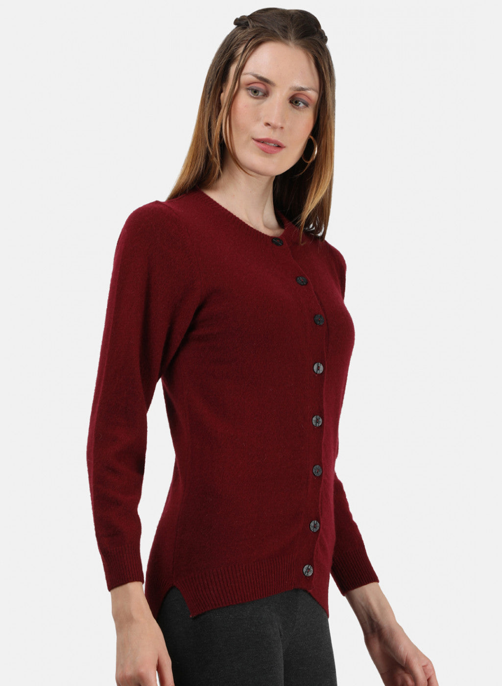 Women Maroon Solid Cardigan