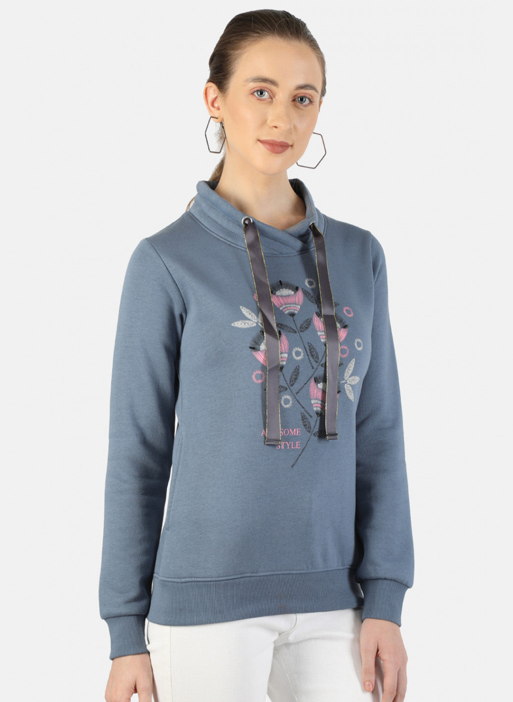 Women Grey Printed Sweatshirt