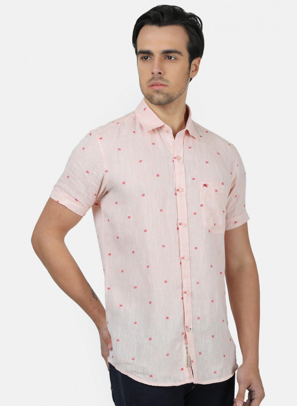 Men Peach Printed Linen Shirt