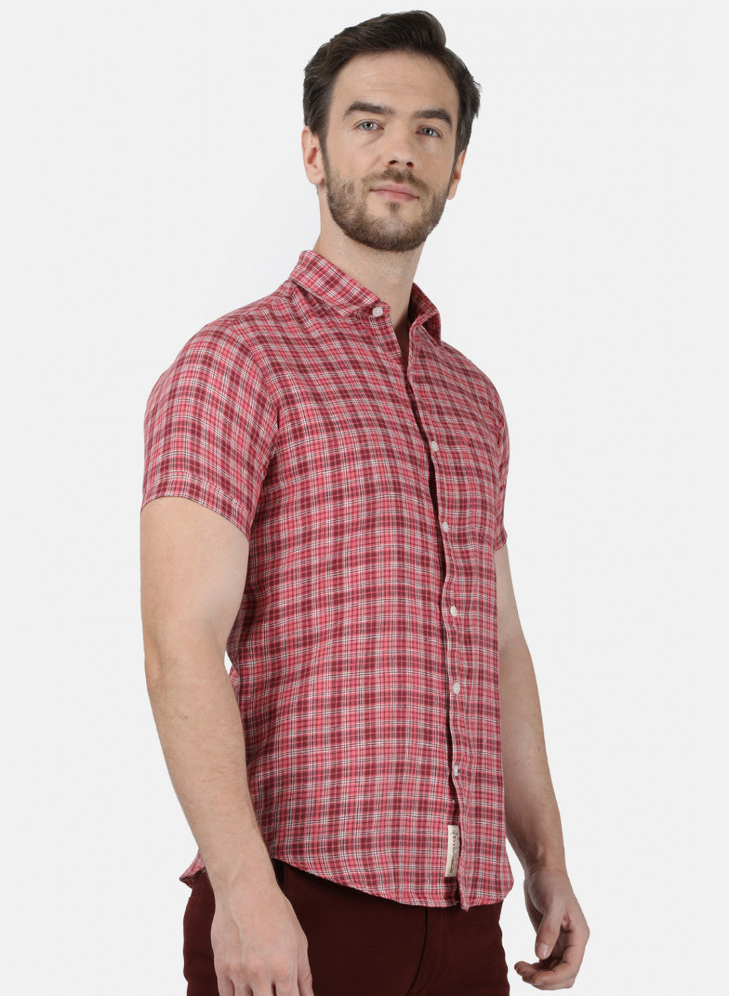 Mens Orange Check Linen Shirt