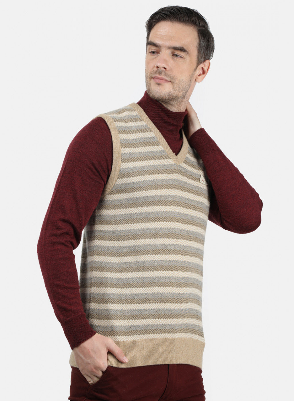 Men Beige Solid Sweater