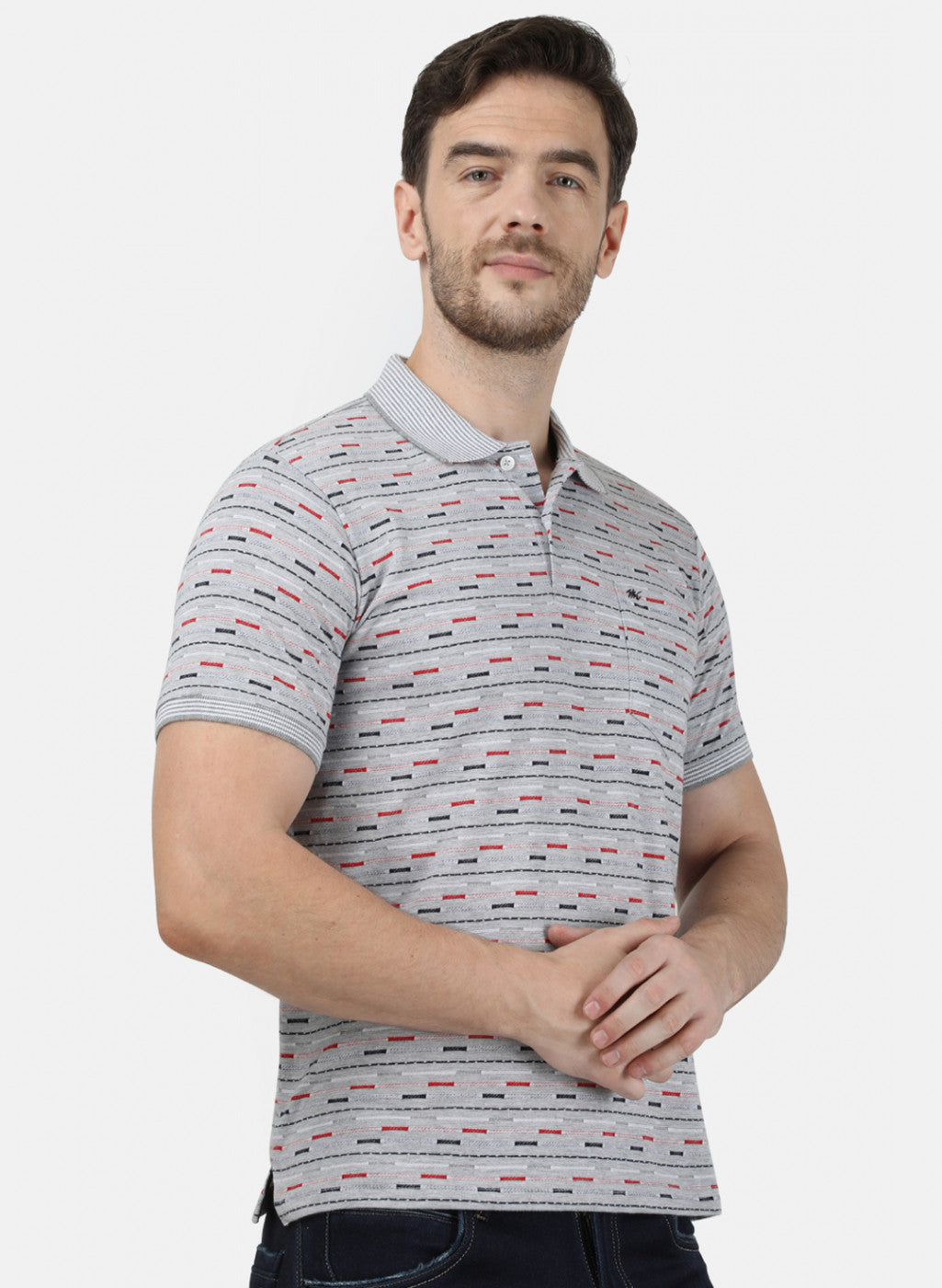 Mens Grey Stripe Collar T-Shirts
