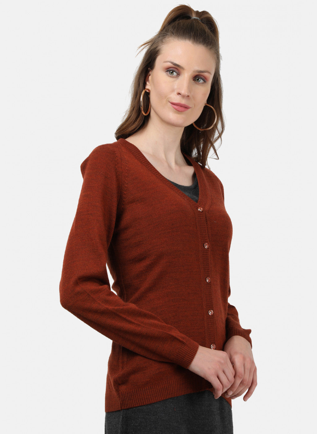 Women Brown Solid Cardigan