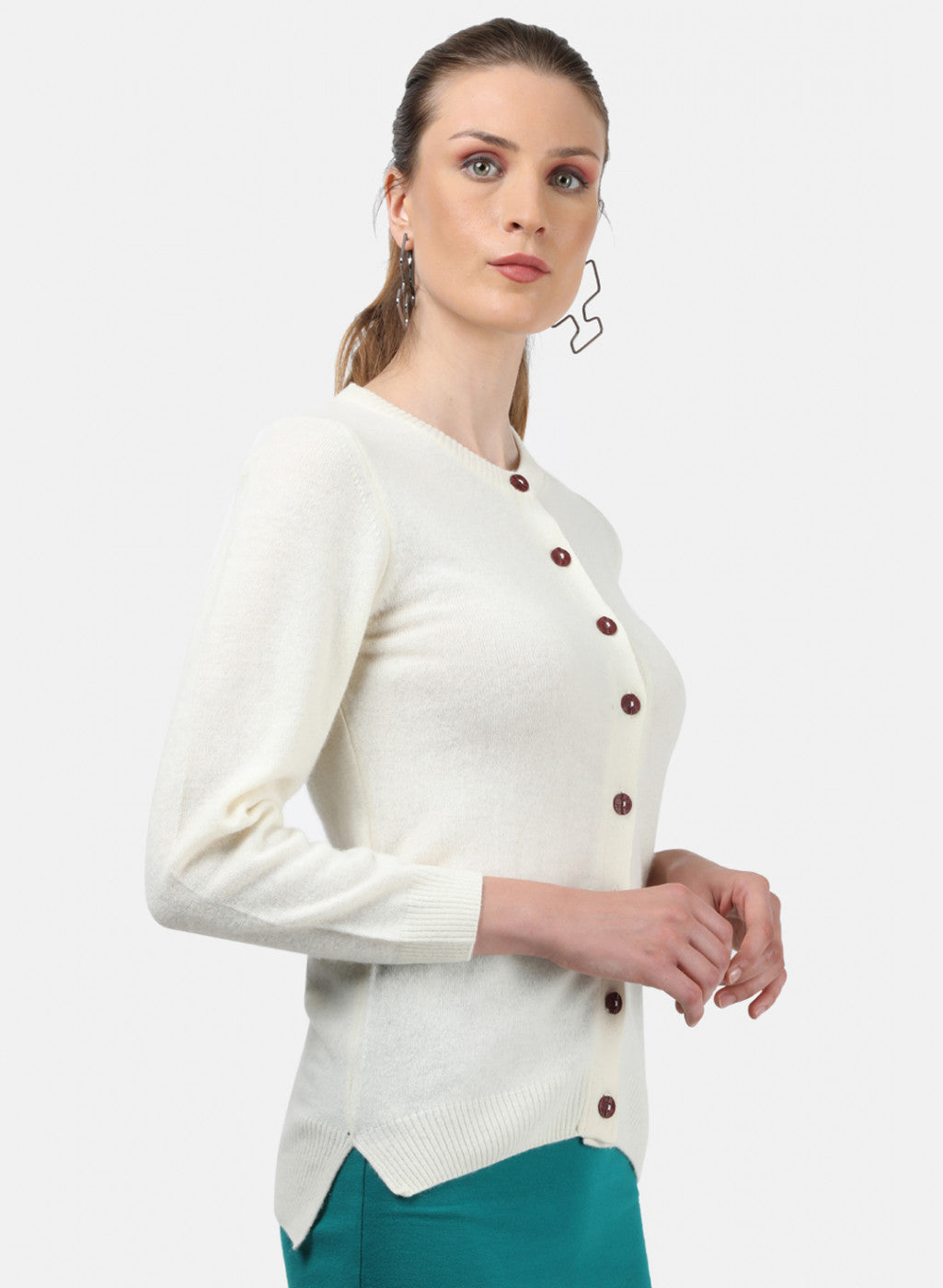 Women White Solid Cardigan