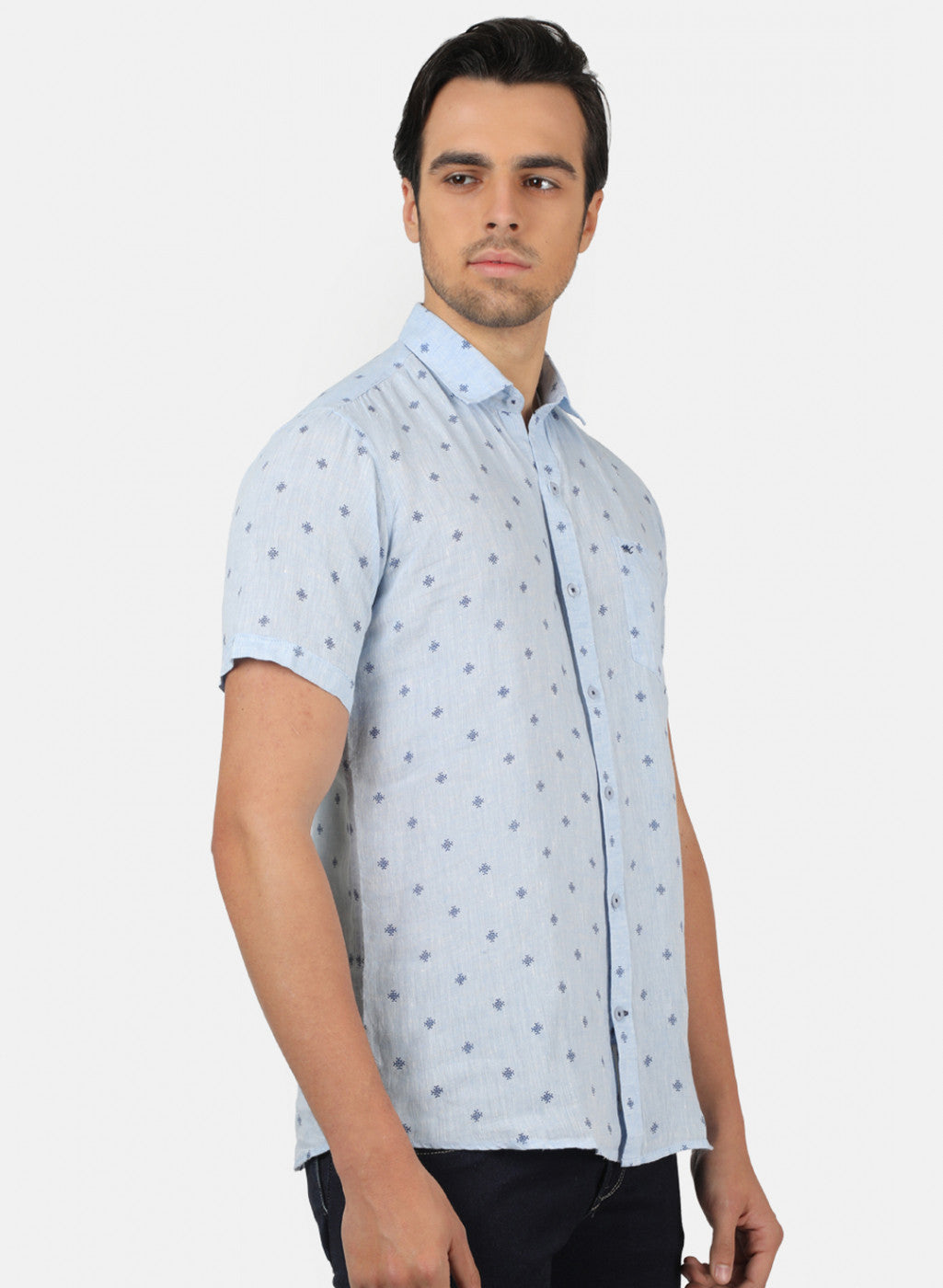 Men Blue Printed Linen Shirt