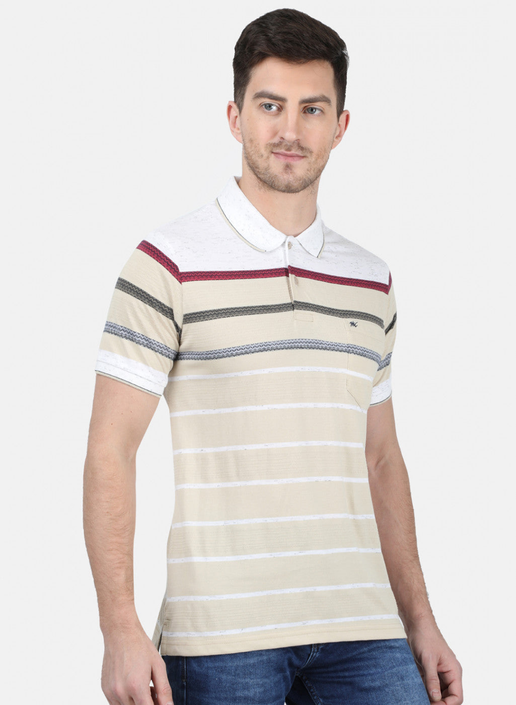 Mens Beige Stripe T-Shirt