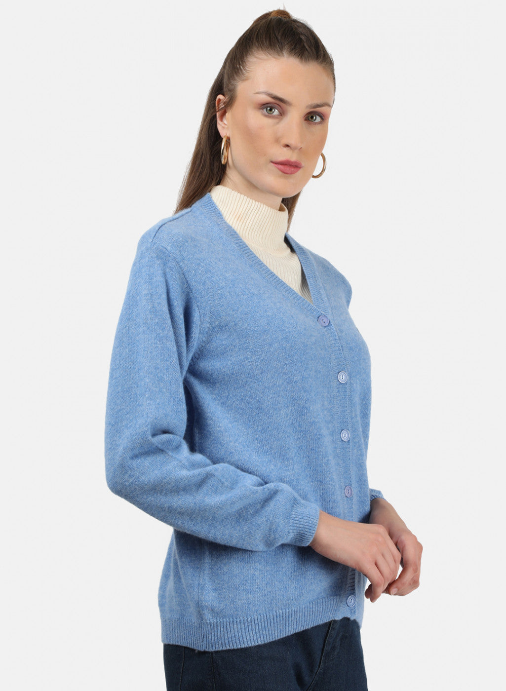 Women Blue Solid Cardigan