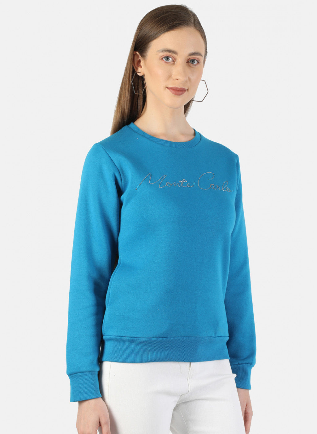 Women Blue Embroidered Sweatshirt