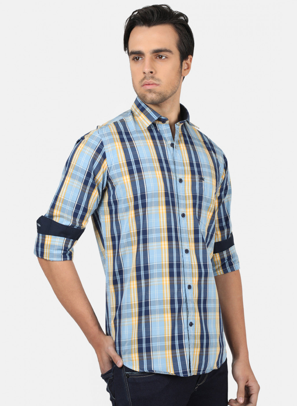 Men Blue Check Shirts