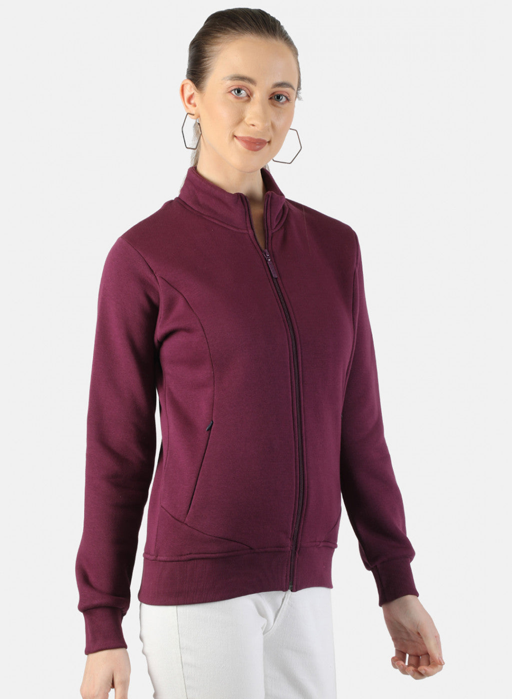 Women Purple Plain Sweatshirt