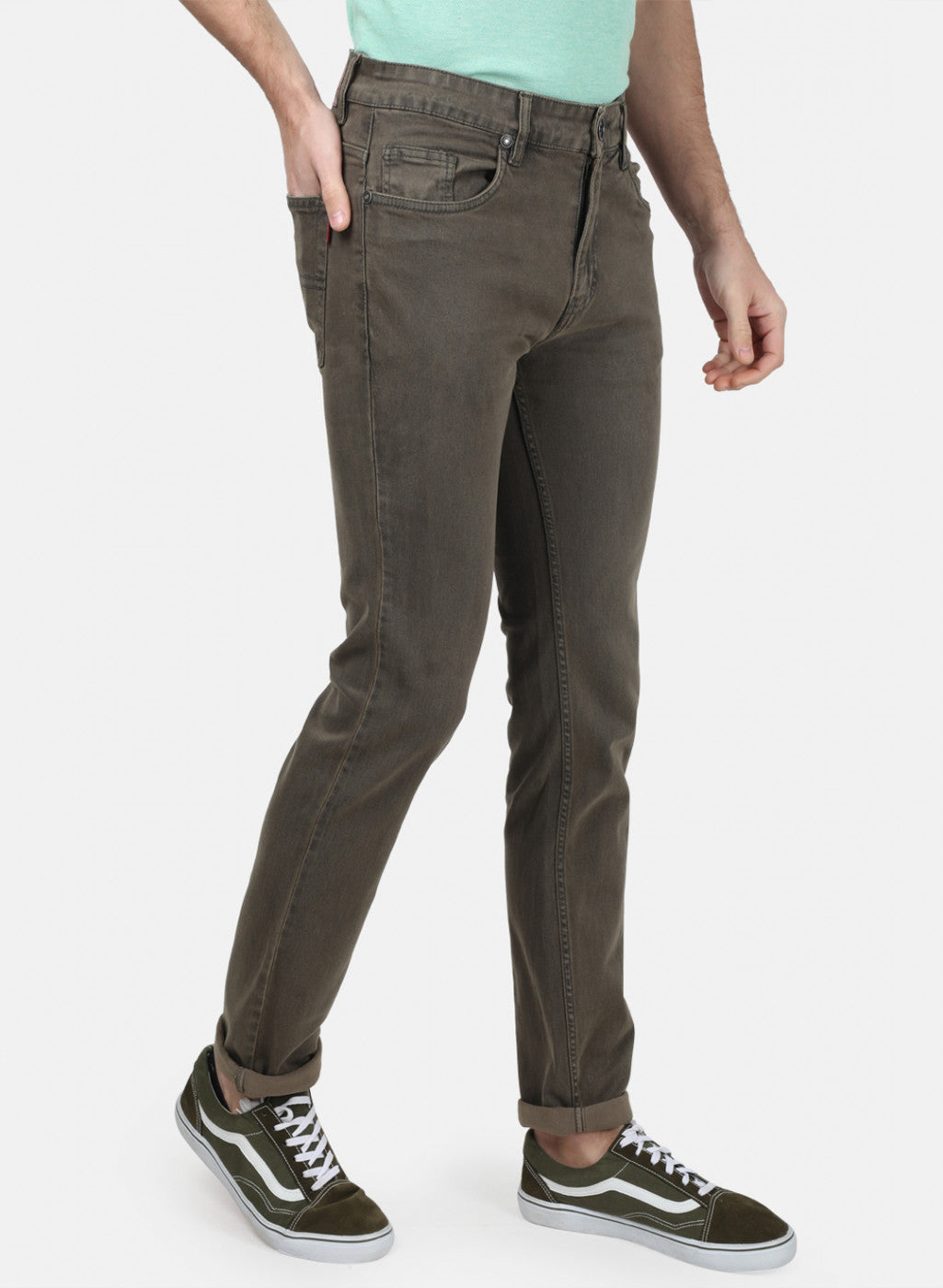 Mens Brown Plain Denims