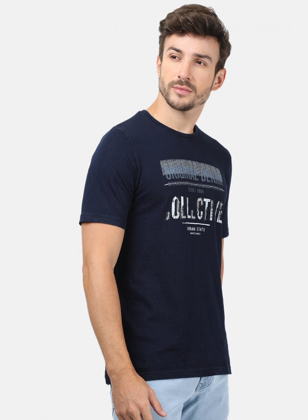 Men Blue Self T-Shirts