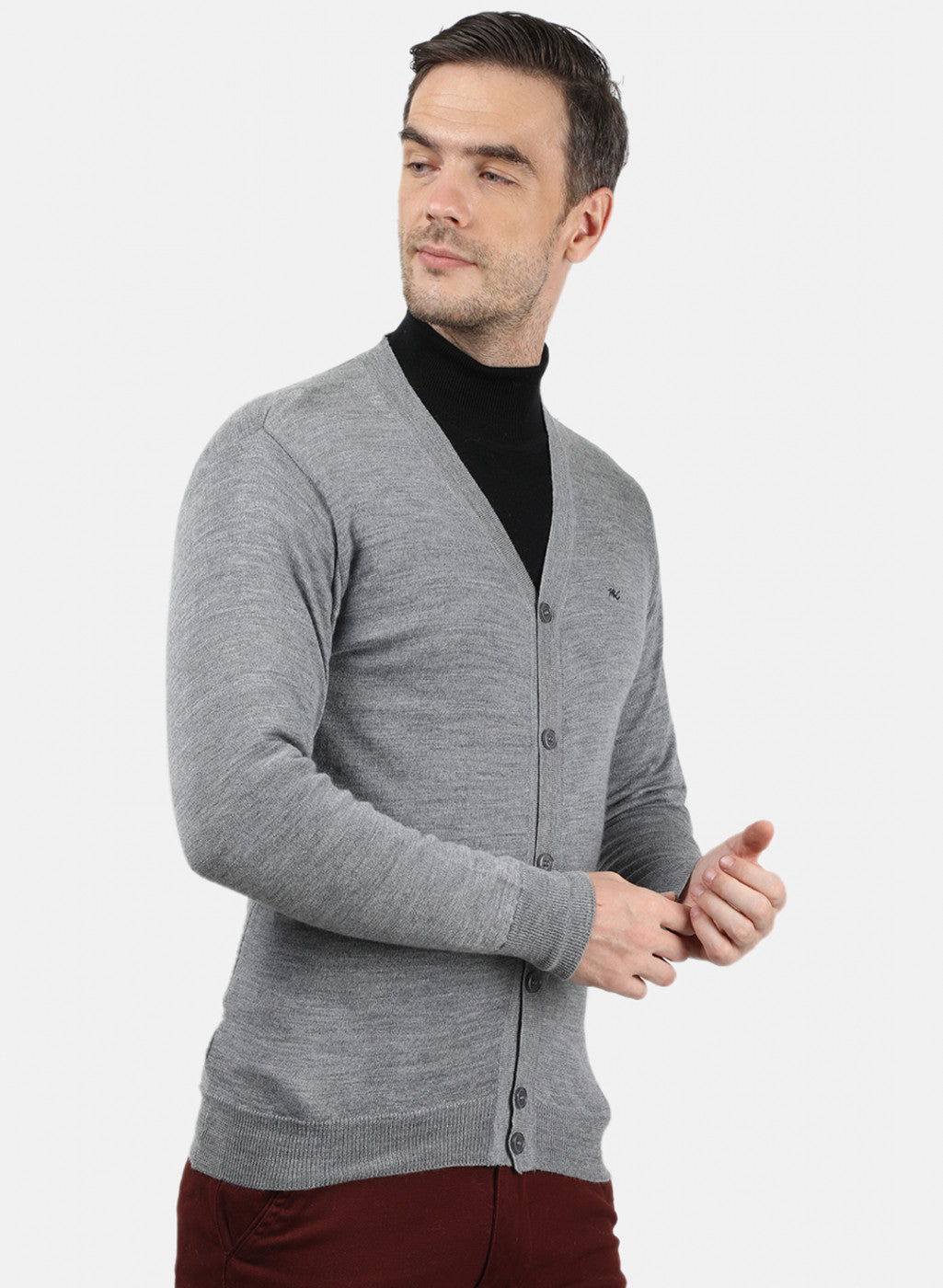 Men Grey Solid Cardigan