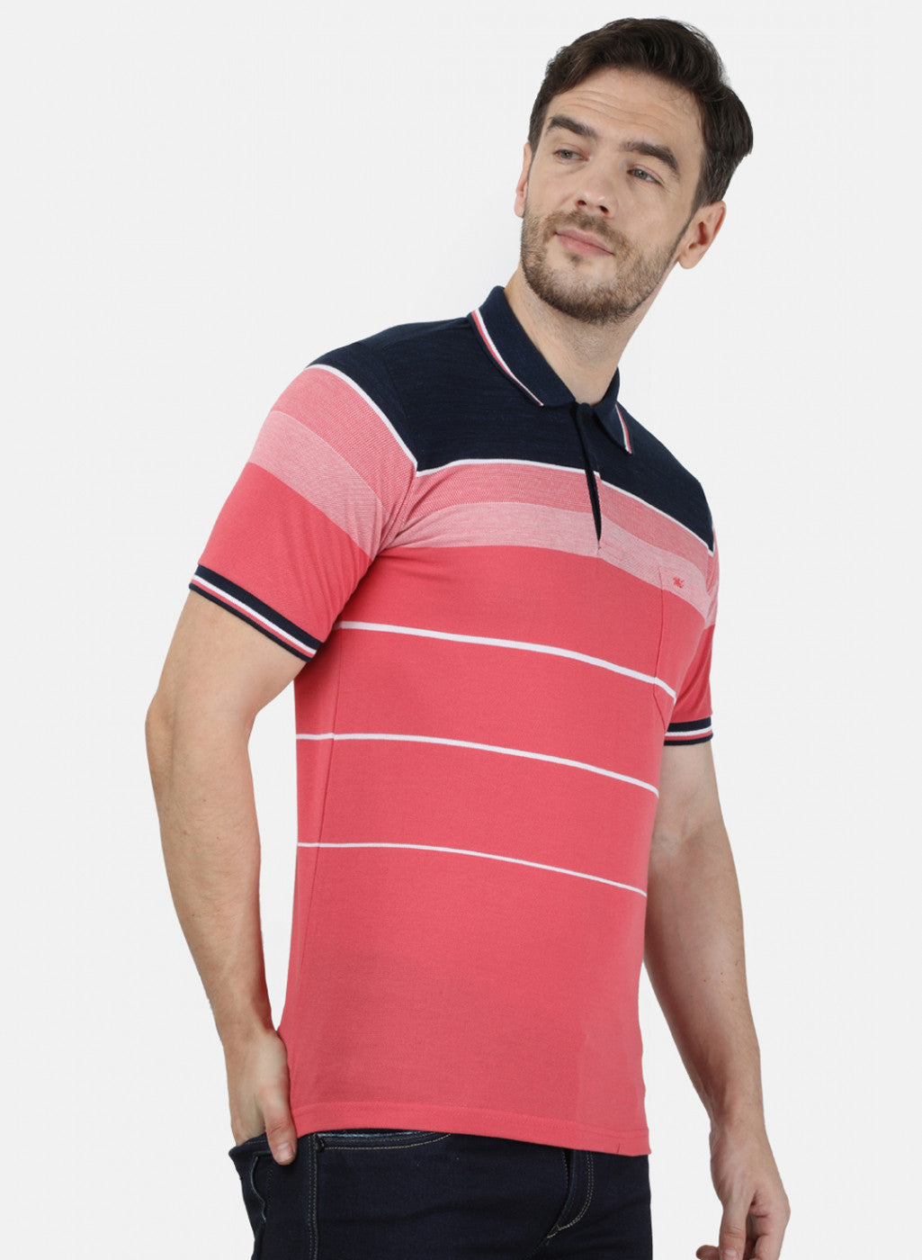 Mens Pink Stripe Collar T-Shirts