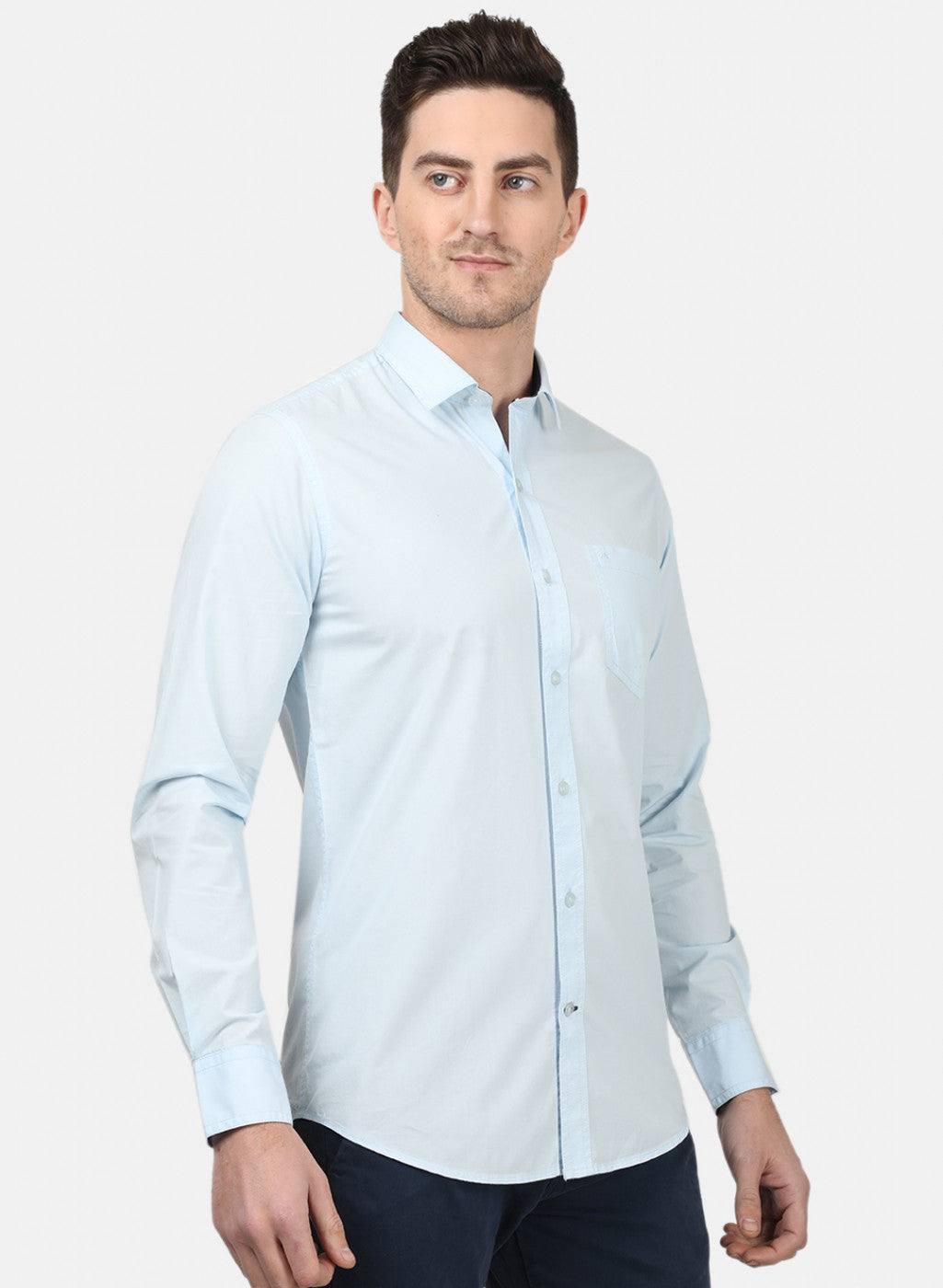 Mens Sky Blue Solid Shirts