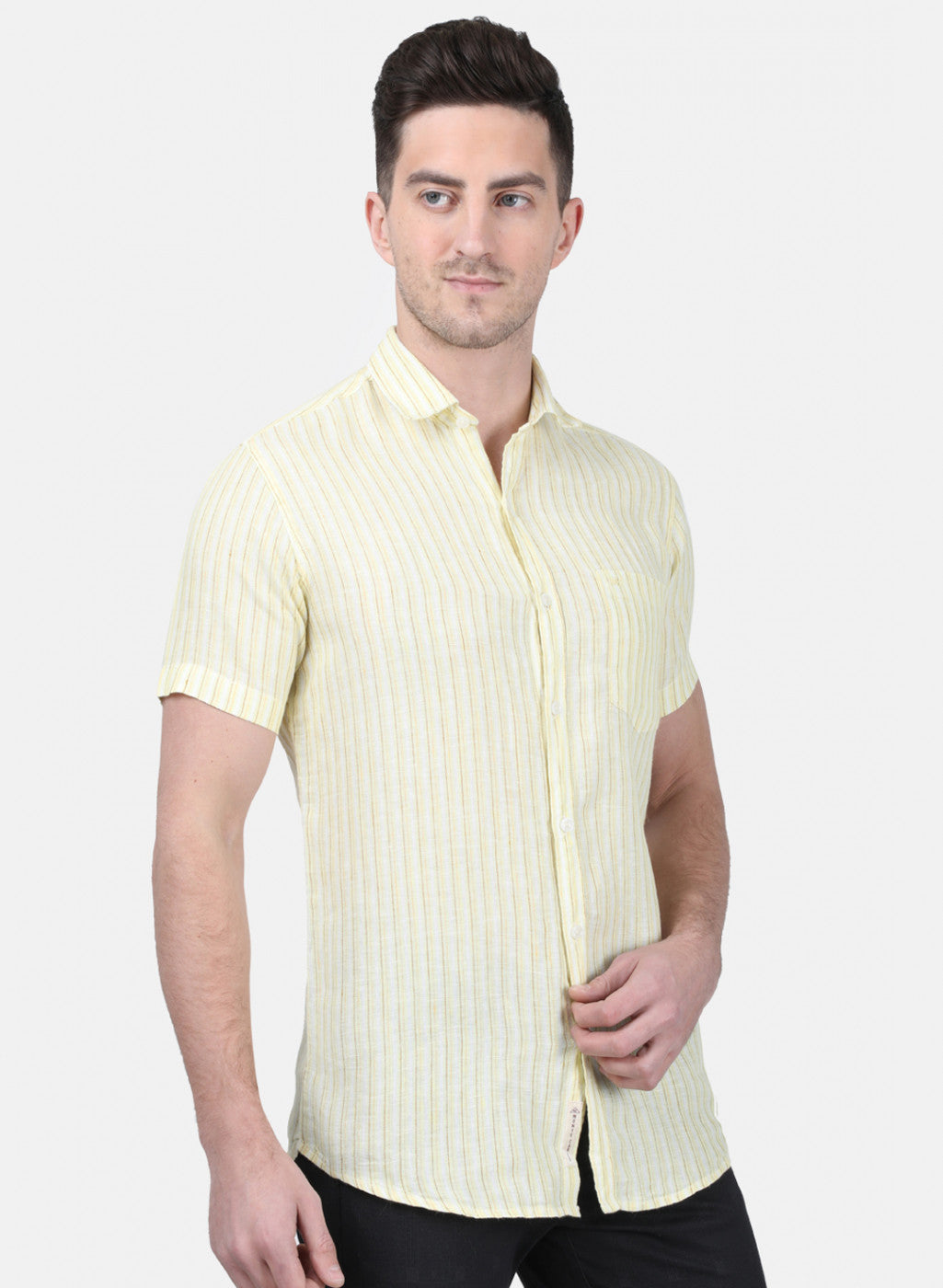 Mens Yellow Stripe Linen Shirt