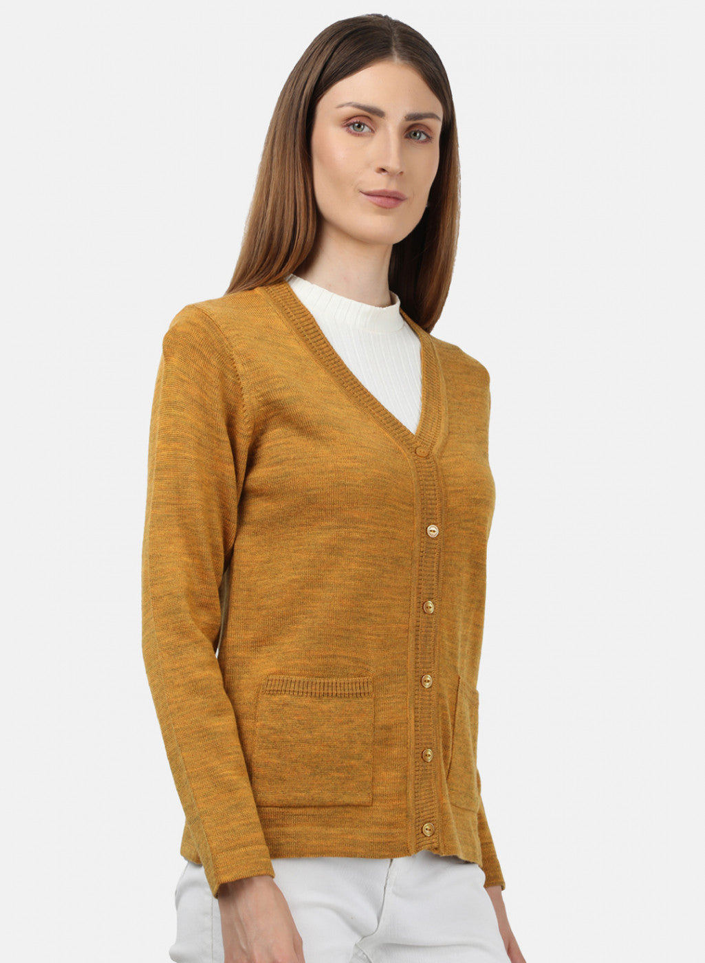 Women Yellow Solid Cardigan