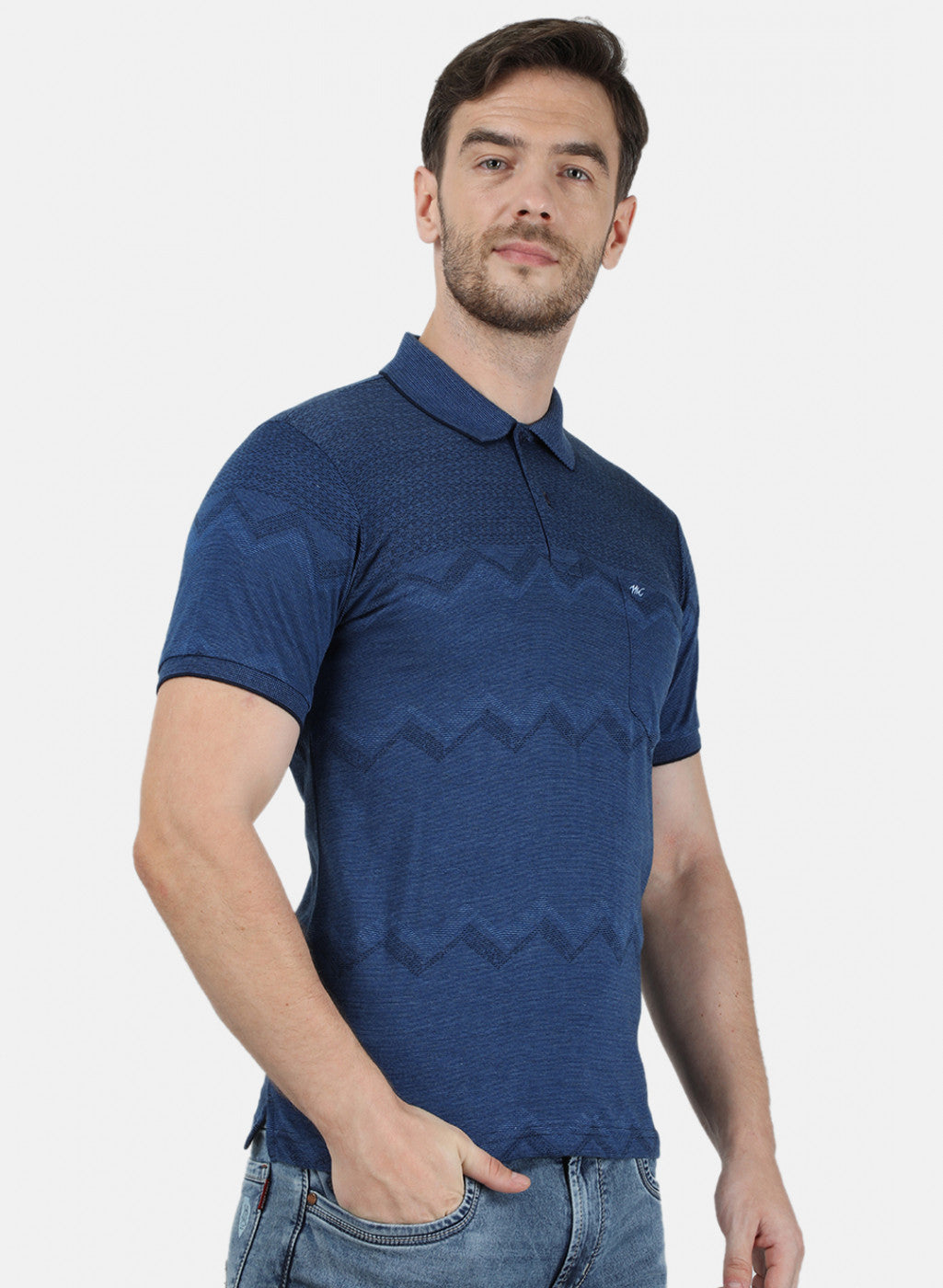 Mens NAvy Blue Stripe Collar T-Shirts