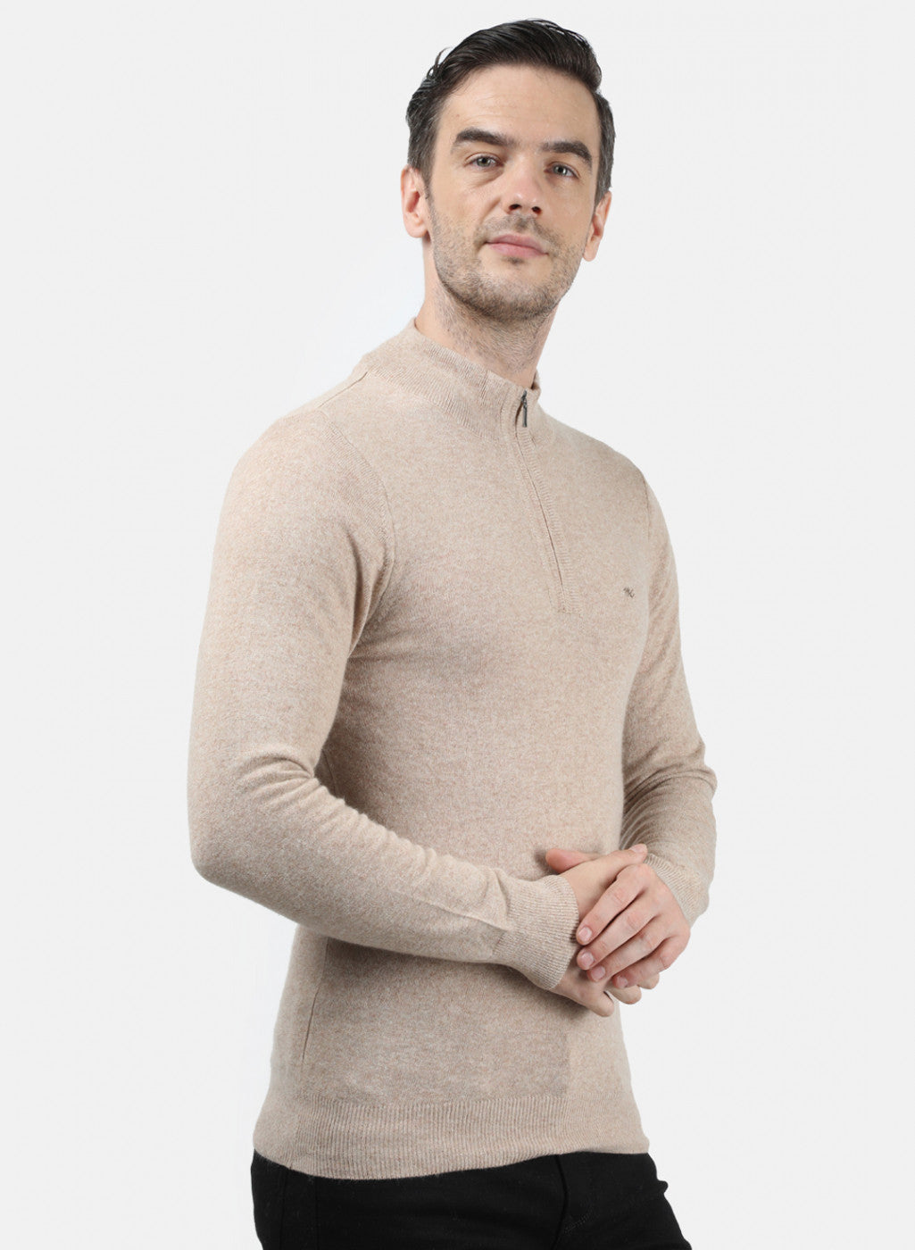Men Beige Solid Pullover