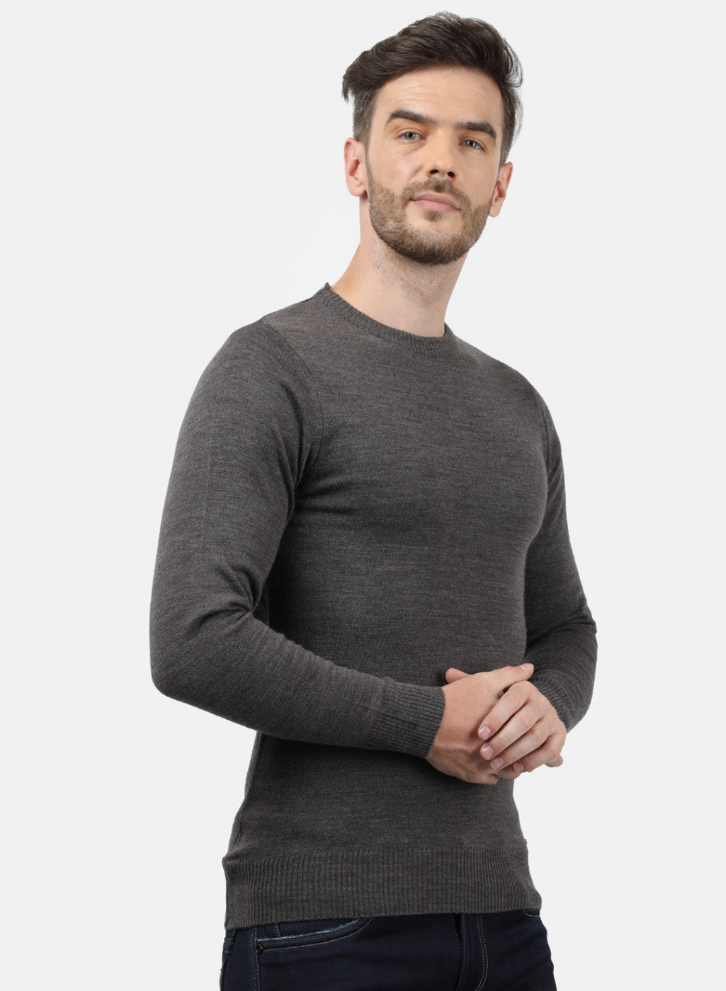 Men Grey Solid Pullover