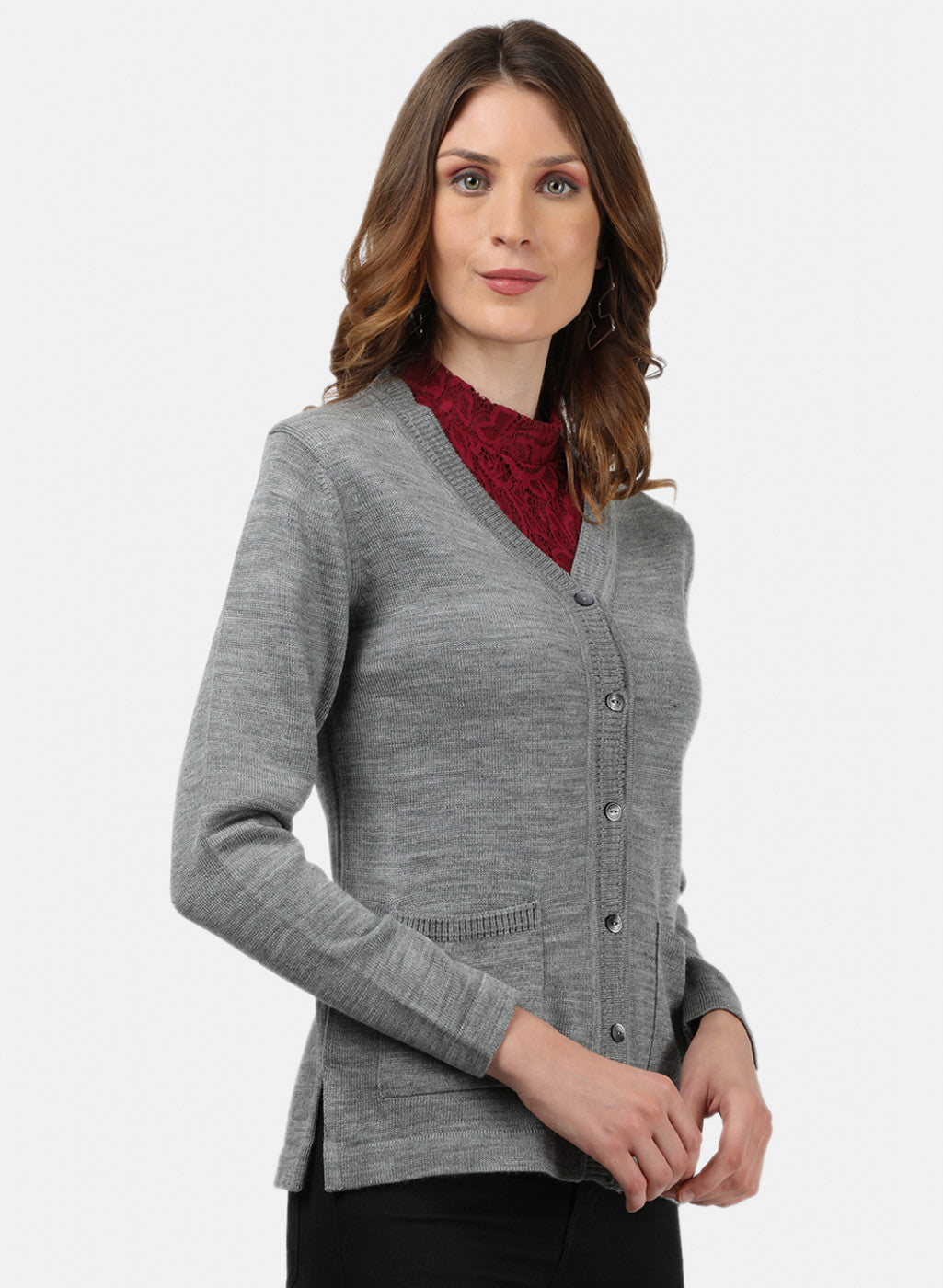 Women Grey Solid Cardigan