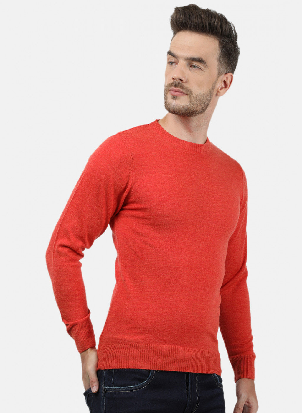 Men Orange Solid Pullover